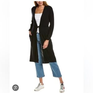 Chaser Love Rib Long Cardigan Sweater Ties at Waist Size Medium in Black NWT